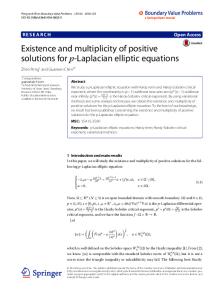 Existence and multiplicity of positive solutions for p-Laplacian elliptic equations