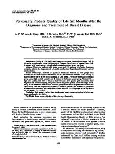 Personality Predicts Quality of Life Six Months after the Diagnosis and Treatment of Breast Disease